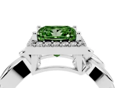 Fancy Green Princess Cut Diamond Halo Floral Band Ring Set in Platinum with Prong Setting