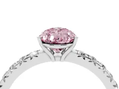 Fancy Pink Pear Cut Diamond Pavé Solitaire Engagement Ring Set in Platinum with Prong Setting
