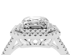 Asscher Cut Diamond Double Halo Ring Set in Platinum with Pavé Band