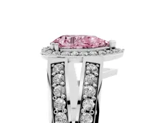 Fancy Pink Pear Cut Diamond Halo Ring Set in White gold with Double Pavé Split Shank
