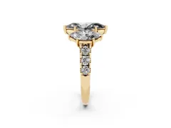 Fancy Black Marquise Cut Diamond Three-Stone Ring Set in Yellow gold with Pavé Band