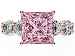 Fancy Pink Princess Cut Diamond Five-Stone Prong Set Ring Set in Rose gold with Classic Band