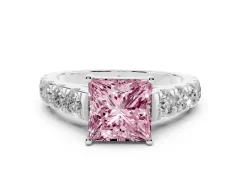 Fancy Pink Princess Cut Diamond Solitaire Ring Set in Silver with Cut-Down Micro Pavé Band and Prong Setting