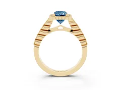 Fancy Blue Radiant Cut Diamond Halo Ring Set in Yellow gold with Pavé Milgrain Band