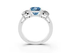 Fancy Blue Princess Cut Diamond Three-Stone Ring Set in Silver with Round Side Stones and Classic Band