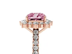 Fancy Pink Cushion Cut Diamond Halo Ring Set in Rose gold with Pavé Band and Prong Setting