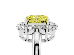 Fancy Yellow Radiant Cut Diamond Halo Cluster Engagement Ring Set in Silver with Polished Band and Prong Setting
