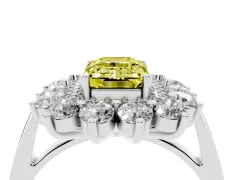 Fancy Yellow Emerald Cut Diamond Floral Double Halo Ring Set in Silver with Round Petals