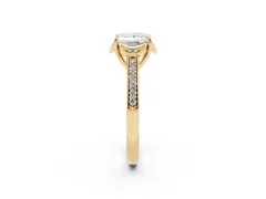 Princess Cut Diamond Halo Ring Set in Yellow gold with Channel Set Band and Prong Setting