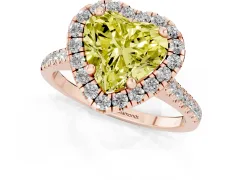 Fancy Yellow Heart Cut Diamond Cushion Halo Ring Set in Rose gold with Pavé Band