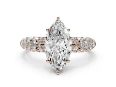Marquise Cut Diamond Pavé Band Solitaire Ring Set in Rose gold with Close-Set Accent Stones and Prong Setting