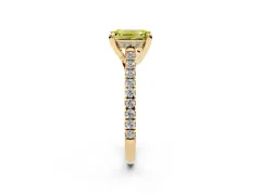 Fancy Yellow Emerald Cut Diamond Solitaire Ring Set in Yellow gold with Brilliant Pavé Band and Prong Setting