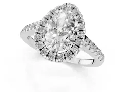 Pear Cut Diamond Pavé Halo Engagement Ring Set in Silver with Pavé Band and Prong Setting
