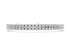 Round Diamond Double Row Tennis Bracelet Set in Silver with Prong Setting