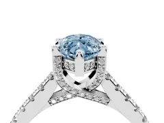 Fancy Blue Marquise Cut Diamond Solitaire Ring Set in Silver with Brilliant Pavé Band and Prong Setting