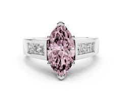 Fancy Pink Marquise Cut Diamond Solitaire Ring Set in Silver with Channel-Set Accent Stones and Prong Setting