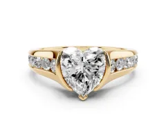 Heart Cut Diamond Bezel-Set Solitaire Ring Set in Yellow gold with Channel-Set Band