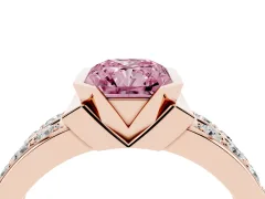 Fancy Pink Radiant Cut Diamond Wide Channel Set Band Ring Set in Rose gold with Bezel Setting