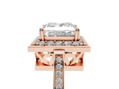 Princess Cut Diamond Halo Ring Set in Rose gold with Accent-Lined Split Shank and Prong Setting