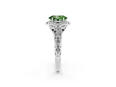 Fancy Green Oval Cut Diamond Solitaire Ring Set in Silver with Hidden Halo and Pavé Band