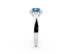 Fancy Blue Cushion Cut Diamond Halo Solitaire Engagement Ring Set in Silver with Square Band and Prong Setting