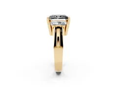 Fancy Black Radiant Cut Diamond Three-Stone Channel Set Ring Set in Yellow gold with Smooth Polished Band