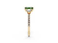 Fancy Green Emerald Cut Diamond Three-Stone Ring Set in Yellow gold with Pavé Band and Graduated Sides