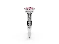 Fancy Pink Oval Cut Diamond Solitaire Ring Set in Silver with Channel Set Band and Prong Setting