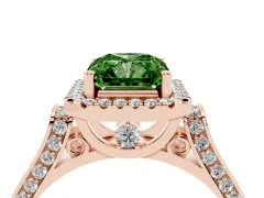 Fancy Green Radiant Cut Diamond Halo Ring Set in Rose gold with Pavé-Lined Split Shank Band
