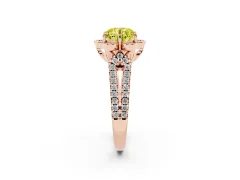Fancy Yellow Round Cut Diamond Floral Halo Split Shank Engagement Ring Set in Rose gold with Pavé Shank