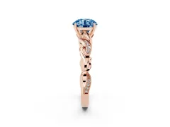 Fancy Blue Round Cut Diamond Vine Band Solitaire Ring Set in Rose gold with Milgrain Prong Setting
