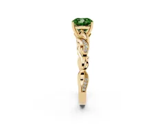Fancy Green Cushion Cut Diamond Vine Band Solitaire Ring Set in Yellow gold with Milgrain Prong Setting