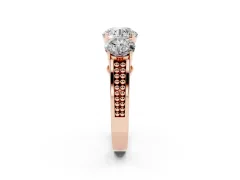 Round Cut Diamond Three-Stone Ring Set in Rose gold with Textured Band