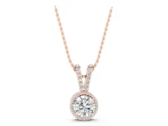 Round Halo Diamond Pendant Set in Rose gold with Prong-Set Center and Halo
