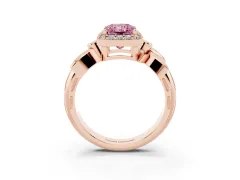 Fancy Pink Radiant Cut Diamond Halo Floral Band Ring Set in Rose gold with Prong Setting