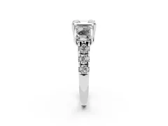 Asscher Cut Diamond Three-Stone Ring Set in Silver with Pavé Band