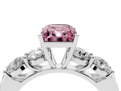 Fancy Pink Radiant Cut Diamond Five-Stone Prong Set Ring Set in White gold with Classic Band