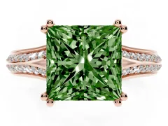 Fancy Green Princess Cut Diamond Split Shank Pavé Engagement Ring Set in Rose gold with Prong-Set Center Stone
