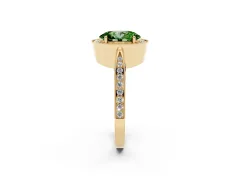 Fancy Green Oval Cut Diamond Halo Engagement Ring Set in Yellow gold with Accent Split Shank Band