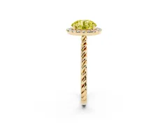Fancy Yellow Round Cut Diamond Halo Ring Set in Yellow gold with Plain Twisted Band