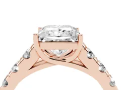 Princess Cut Diamond Solitaire Ring Set in Rose gold with Cut-Down Micro Pavé Band and Prong Setting