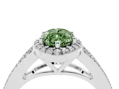 Fancy Green Marquise Cut Diamond Halo Split Shank Pavé Ring Set in Silver with Prong Setting