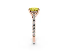Fancy Yellow Radiant Cut Diamond Solitaire Ring Set in Rose gold with Brilliant Pavé Band and Prong Setting