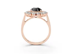Fancy Black Round Cut Diamond Floral Double Halo Ring Set in Rose gold with Round Petals