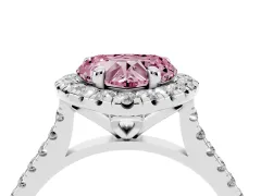 Fancy Pink Heart Cut Diamond Cushion Halo Ring Set in White gold with Pavé Band