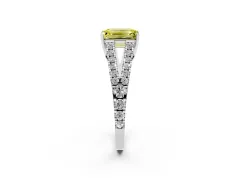 Fancy Yellow Emerald Cut Diamond Split Shank Pavé Engagement Ring Set in Silver with Prong-Held Center Stone
