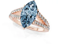 Fancy Blue Marquise Cut Diamond Split Shank Pavé Engagement Ring Set in Rose gold with Prong-Held Center Stone