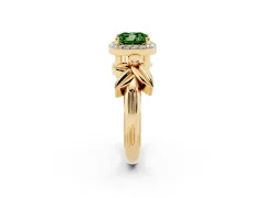 Fancy Green Cushion Cut Diamond Halo Floral Band Ring Set in Yellow gold with Prong Setting