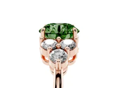 Fancy Green Round Cut Diamond Solitaire Ring Set in Rose gold with Cluster Accents on Each Side