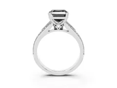 Fancy Black Asscher Cut Diamond Split Shank Pavé Engagement Ring Set in White gold with Prong-Set Center Stone